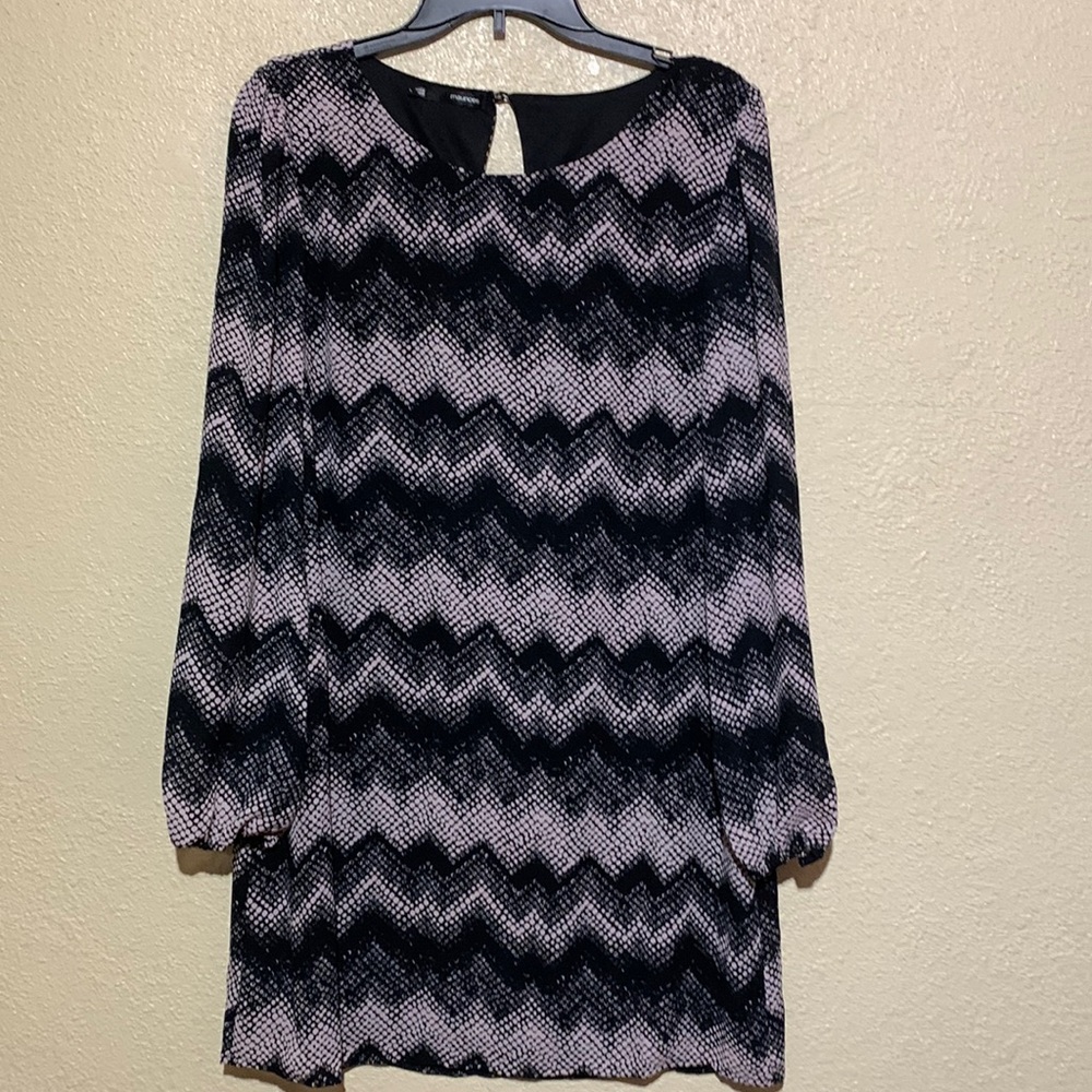 Maurices Dress Chevron Print Gray Black Pink Bubbles Size L